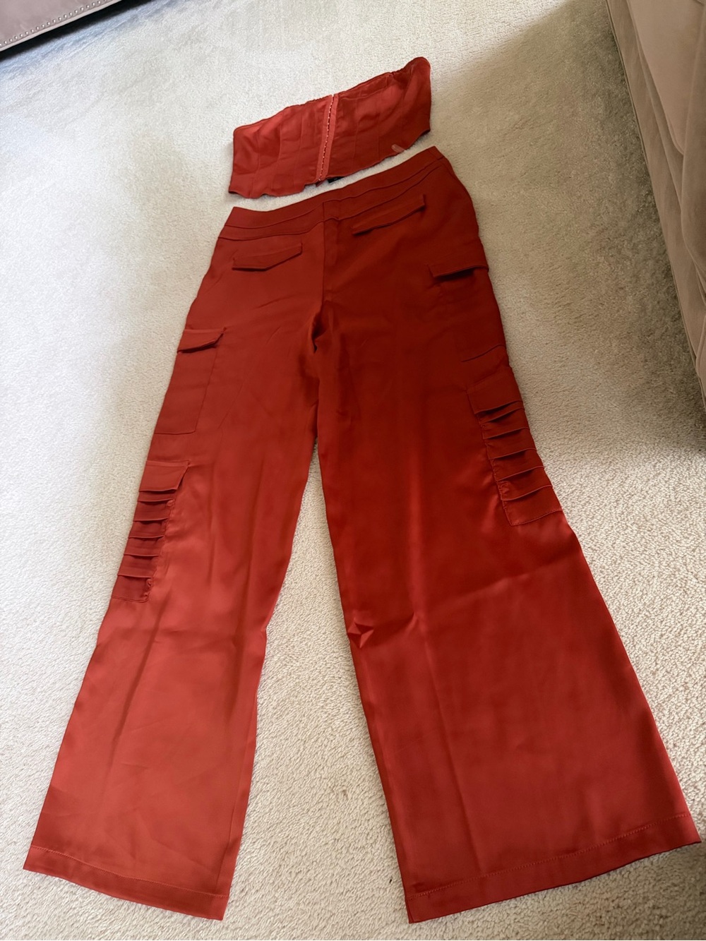 Wide-Leg Cargo Pants & Bustier in Rust Red